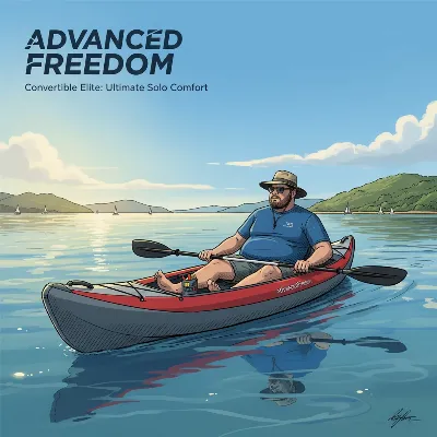 Advanced Elements AdvancedFrame Convertible Elite inflatable kayak configured for a single large paddler